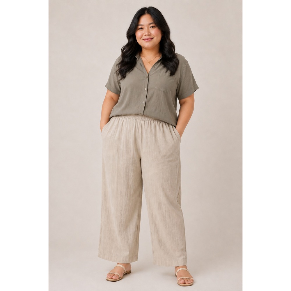 Briggs New York Relaxed Pull-on Women's Casual Pants Khaki Polyester Rayon‎ 24WP